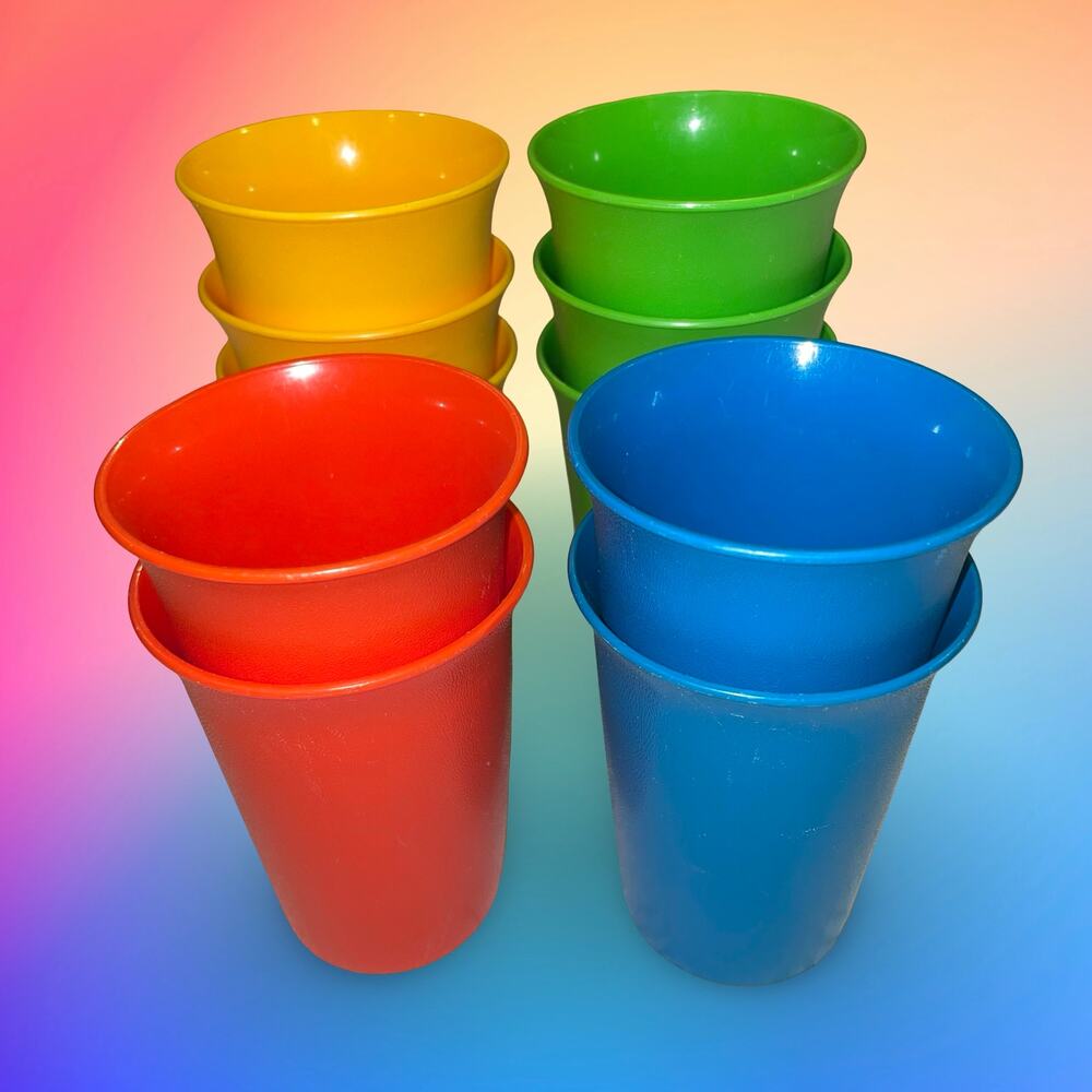 Tupperware 109 Bell Tumblers 7oz Juice Cup Lot 10 Yellow Green Orange Blue VTG